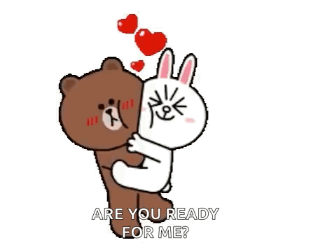 A Brown Bear And A White Rabbit Are Standing Next To Each Other And Holding Hands . GIF