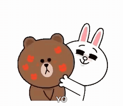 A Brown Bear And A White Rabbit Hugging Each Other With Hearts On Their Faces . GIF