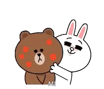 A Brown Bear Is Hugging A White Rabbit . GIF