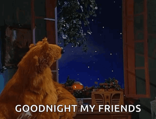 A Brown Bear Says Goodnight My Friends In Front Of A Full Moon GIF