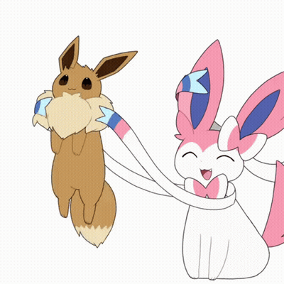 A Brown Eevee And A Pink And White Eevee Are Playing With Each Other GIF