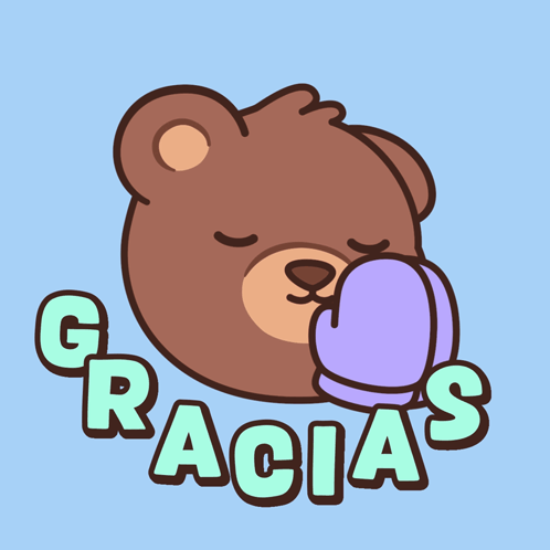 A Brown Teddy Bear Is Holding A Purple Heart And The Word Gracias Is Written Below It GIF