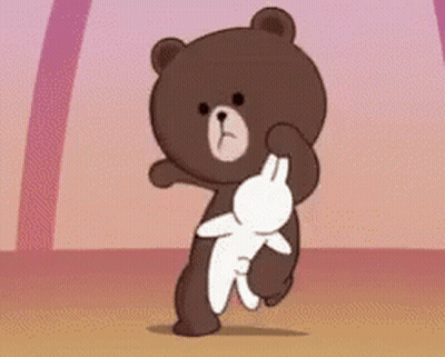 A Brown Teddy Bear Is Holding A White Rabbit In His Paws . GIF
