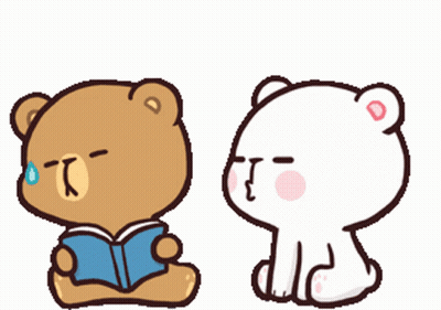 A Brown Teddy Bear Is Kissing A White Teddy Bear Who Is Holding A Book GIF