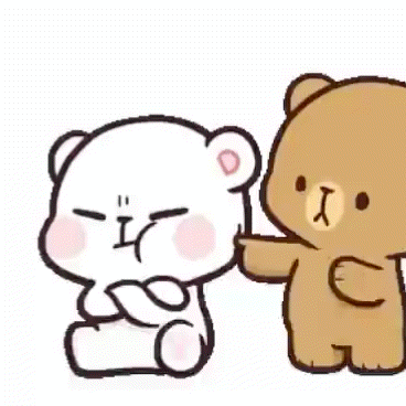 A Brown Teddy Bear Is Petting A White Teddy Bear 'S Face . GIF