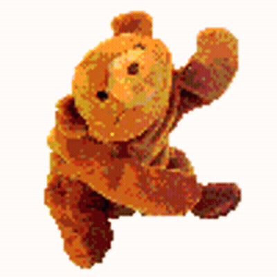 A Brown Teddy Bear Is Waving Its Arm In The Air . GIF