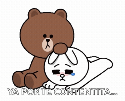 A Brown Teddy Bear Sits Next To A White Rabbit With The Words Ya Ponte Contentita Below Them GIF