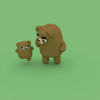 A Brown Teddy Bear Standing Next To Another Teddy Bear On A Green Background GIF