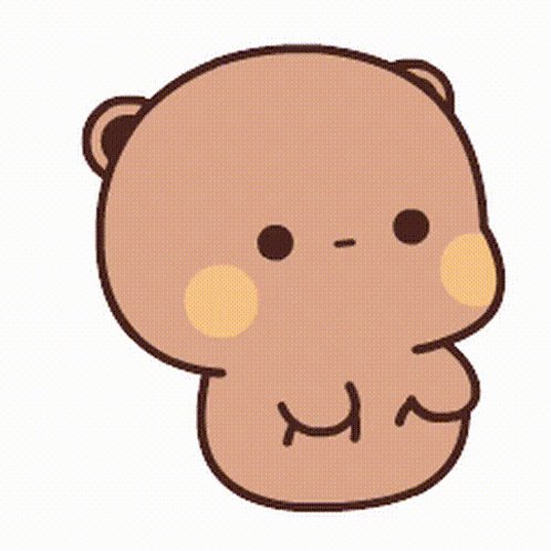 A Brown Teddy Bear With A Yellow Cheek Is Standing On A White Background And Making A Funny Face . GIF