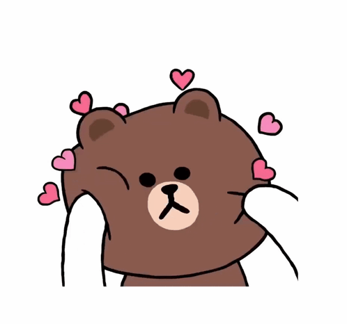 A Brown Teddy Bear With Pink Hearts Around It GIF