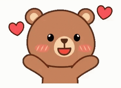 A Brown Teddy Bear With Two Red Hearts Around It GIF