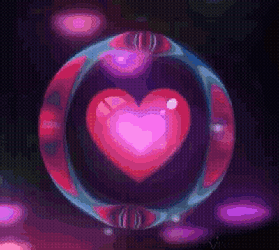 A Bubble With A Heart Inside Of It And A Purple Background GIF