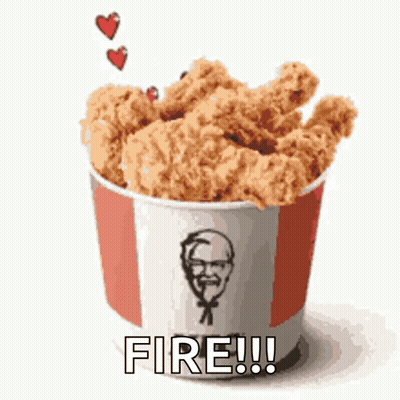A Bucket Of Fried Chicken With Hearts And The Words Fire !!! Below It GIF