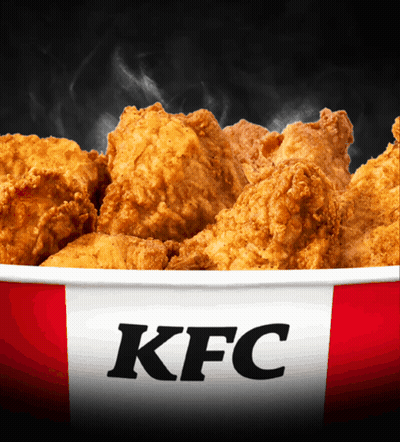 A Bucket Of Fried Chicken With Kfc Written On It GIF