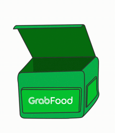 A Bucket Of Kfc Chicken Is Sitting On Top Of A Green Grabfood Box GIF