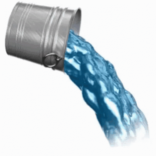 A Bucket Of Water Is Pouring Out Of It On A White Background GIF