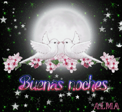 A Buena Noche Greeting Card With Two Birds GIF