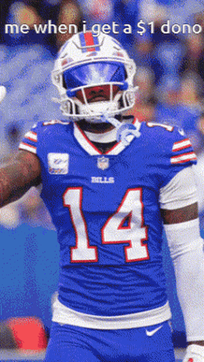 A Buffalo Bills Football Player Wearing A Mask And Number 14 On His Jersey GIF