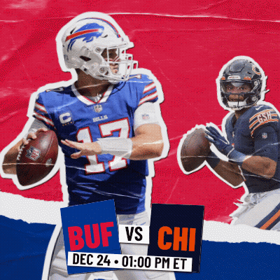 A Buffalo Bills Player Is Holding A Football Next To A Bears Player GIF
