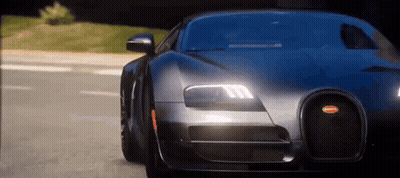 A Bugatti Veyron Is Driving Down A Street In A Video Game . GIF