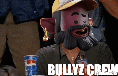 A Bullyz Crew Poster With A Cartoon Character Holding A Pepsi Can GIF