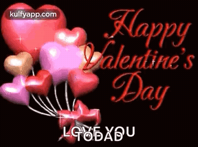 A Bunch Of Balloons In The Shape Of Hearts Are Flying In The Air . GIF
