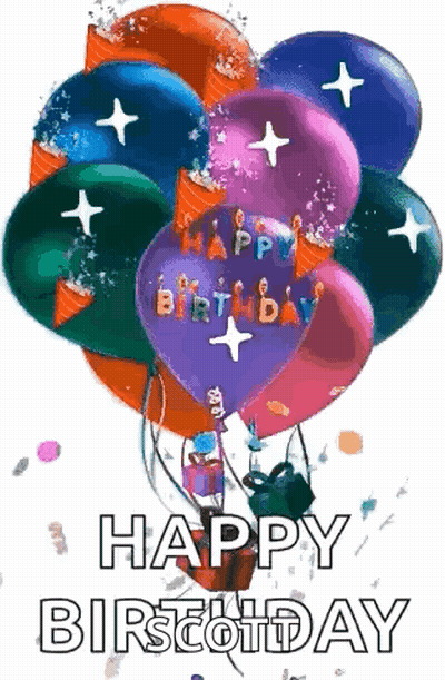 A Bunch Of Balloons With The Words Happy Birthday Written On Them GIF