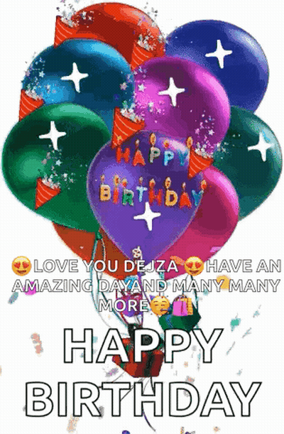 A Bunch Of Balloons With The Words Happy Birthday Written On Them . GIF