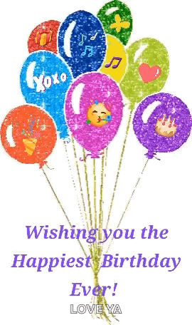 A Bunch Of Balloons With The Words Wishing You The Happiest Birthday Ever Written On It GIF