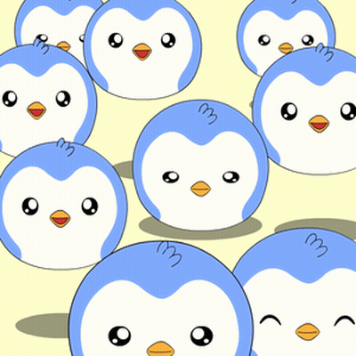 A Bunch Of Blue And White Penguins With A Yellow Beak GIF