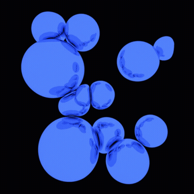 A Bunch Of Blue Bubbles Are Floating In The Air GIF
