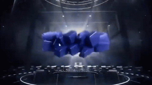 A Bunch Of Blue Cubes Are Flying Through The Air GIF