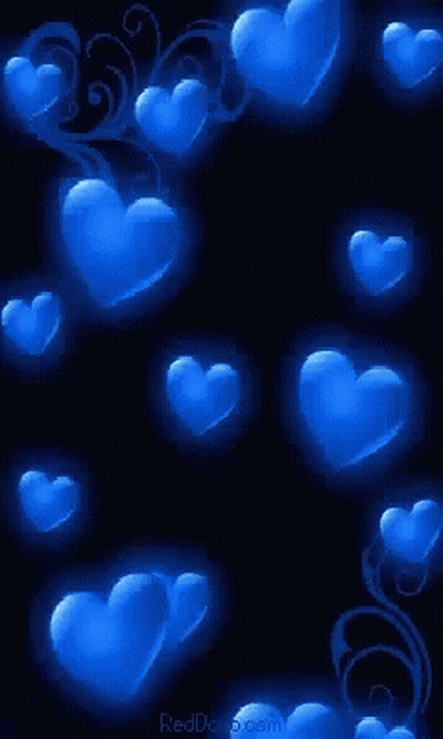 A Bunch Of Blue Hearts On A Black Background With The Website Reddo.com GIF