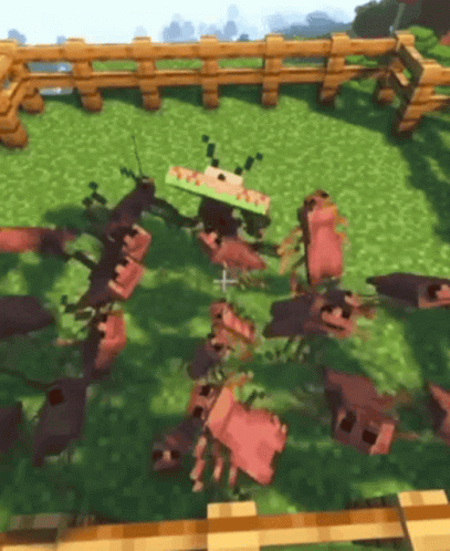 A Bunch Of Bugs Are Standing In A Field In A Video Game . GIF