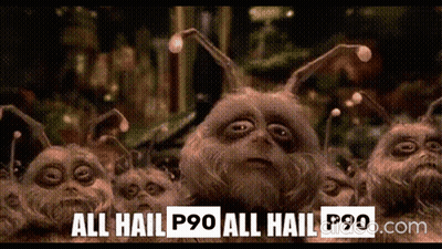 A Bunch Of Cartoon Characters With The Words All Hail P90 All Hail P90 On The Bottom GIF