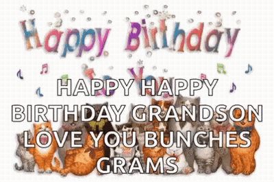 A Bunch Of Cats Are Sitting Next To Each Other On A Birthday Card . GIF