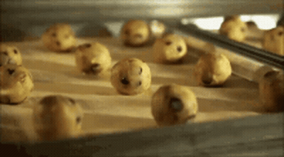 A Bunch Of Chocolate Chip Cookies Are Being Baked In An Oven GIF