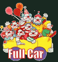 A Bunch Of Clowns Are Riding In A Yellow Full Car GIF
