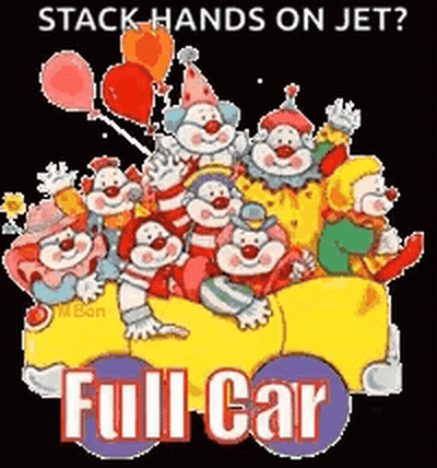 A Bunch Of Clowns Are Sitting In A Full Car . GIF