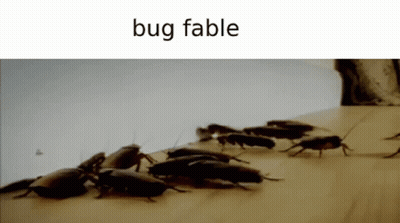 A Bunch Of Cockroaches Are Crawling On A Wooden Surface With The Words Bug Fable Below Them GIF