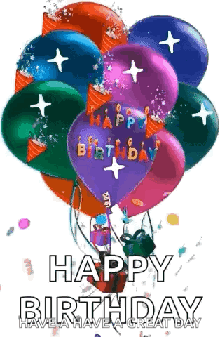 A Bunch Of Colorful Balloons With The Words `` Happy Birthday `` On Them . GIF