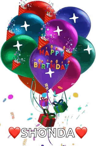 A Bunch Of Colorful Balloons With The Words Happy Birthday On Them GIF