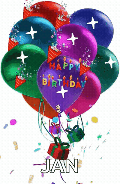 A Bunch Of Colorful Balloons With The Words Happy Birthday Written On Them GIF