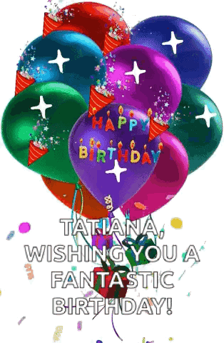 A Bunch Of Colorful Balloons With The Words Happy Birthday Written On Them GIF
