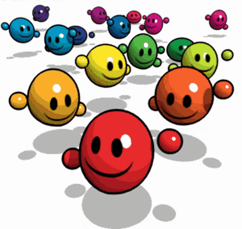 A Bunch Of Colorful Smiley Faces Are Flying Around GIF