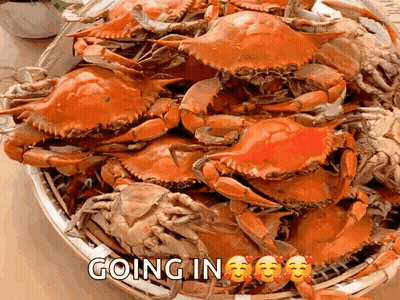 A Bunch Of Crabs In A Basket With The Words Going In GIF
