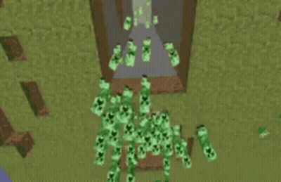 A Bunch Of Creepers Are Coming Out Of A Hole In The Ground In A Minecraft Video Game . GIF