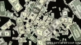 A Bunch Of Dollar Bills Are Falling From The Sky On A Black Background . GIF