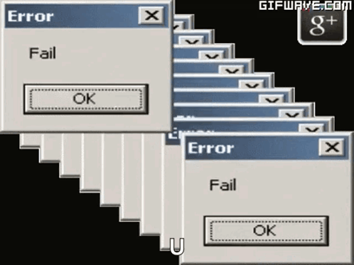 A Bunch Of Error Boxes Are Stacked On Top Of Each Other With A Google Logo In The Corner GIF