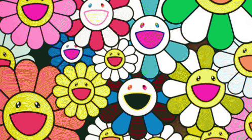 A Bunch Of Flowers With Smiley Faces In Them GIF